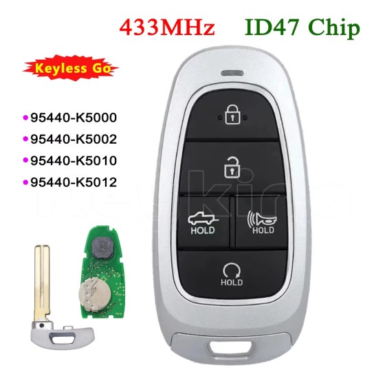 2022 Hyundai Santa Cruz / 5-Button Smart Key / PN: 95440-K5000/PN: 95440-K5002/ PN: 95440-K5010/PN: 95440-K5012/ TQ8-FOB-4F27 (AFTERMARKET)